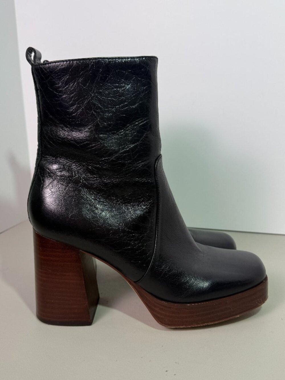 Marc Fisher LTD Marysa Black Leather Platform Boots 8.5